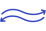 A simple blue double-arrow icon pointing left and right on a plain white background.